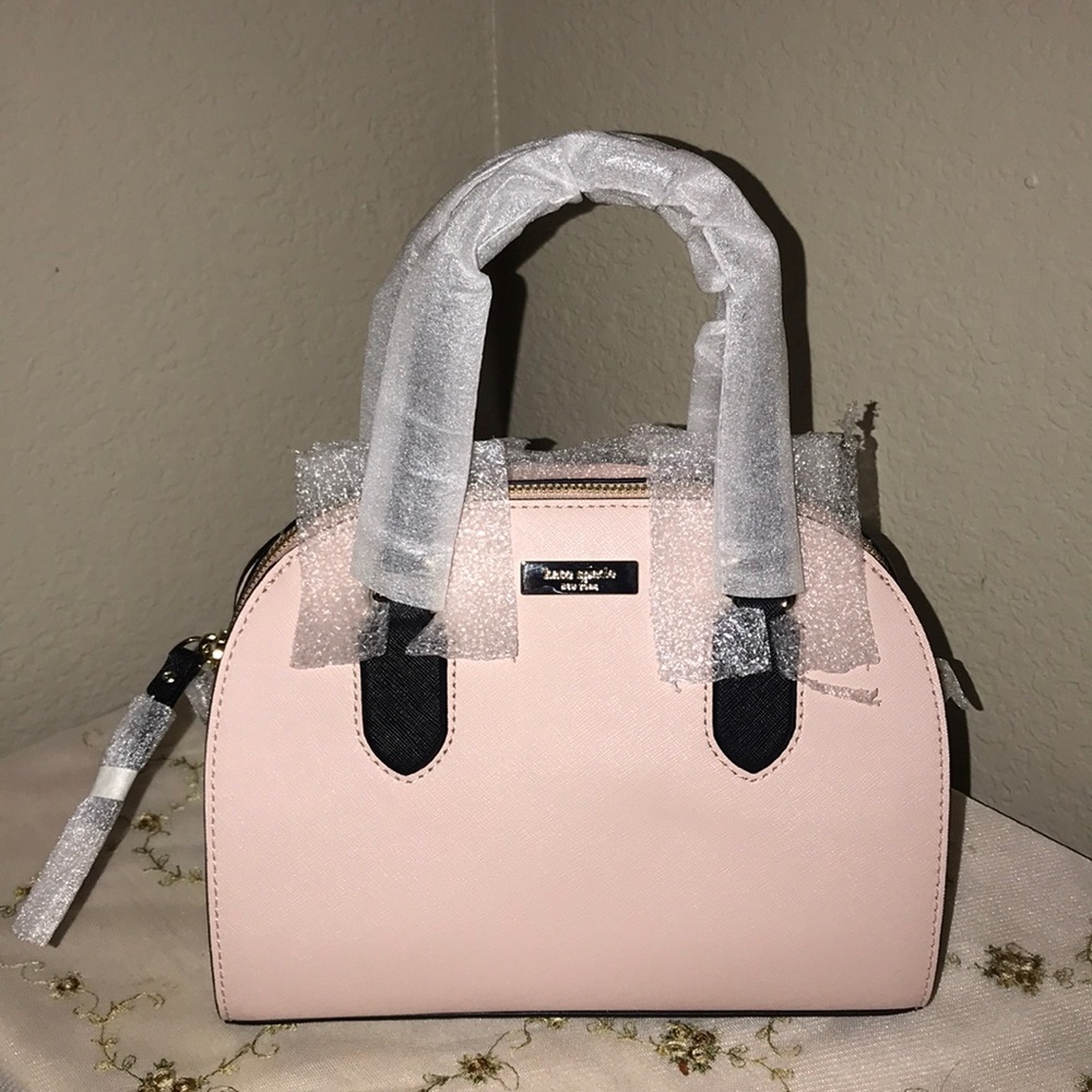 NWT Kate Spade pale pink & black mini satchel